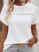 Load image into Gallery viewer, Eyelet Round Neck Short Sleeve Blouse