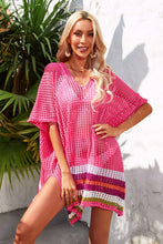 Load image into Gallery viewer, Rainbow Stripe Openwork Slit Cover-Up
