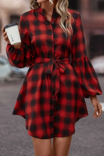Load image into Gallery viewer, Plaid Tie Waist Balloon Sleeve Mini Dress