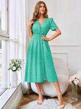 Load image into Gallery viewer, Printed Decorative Button Slit Dress