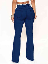 Load image into Gallery viewer, Striped Raw Hem Jeans