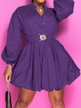 Load image into Gallery viewer, Notched Button Up Balloon Sleeves Dress