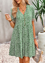 Load image into Gallery viewer, Floral Buttoned Puff Sleeve Dress