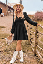 Load image into Gallery viewer, V-Neck Long Sleeve Smocked Waist Mini Dress