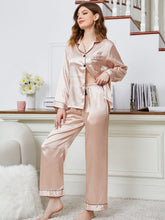 Load image into Gallery viewer, Lapel Collar Long Sleeve Top and Pants Pajama Set
