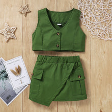 Load image into Gallery viewer, Baby Girl Buttoned V-Neck Tank and Skirt Set