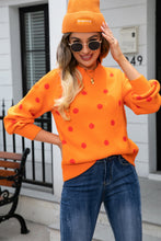 Load image into Gallery viewer, Polka Dot Round Neck Dropped Shoulder Sweater