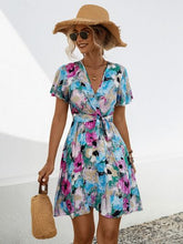 Load image into Gallery viewer, Printed Surplice Tie Waist Mini Dress