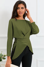 Load image into Gallery viewer, Boat Neck Back Tie Long Sleeve Satin Blouse