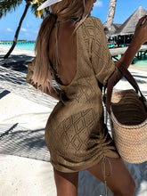 Load image into Gallery viewer, Backless Openwork Drawstring Round Neck Cover Up