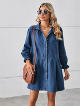 Load image into Gallery viewer, Button Up Flounce Sleeve Mini Denim Dress