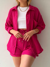 Load image into Gallery viewer, Texture Button Up Shirt and Drawstring Shorts Set