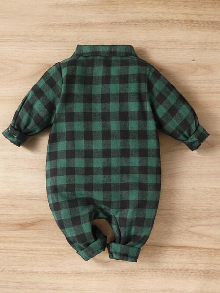 Baby Plaid Long Sleeve Snapped Jumpsuit