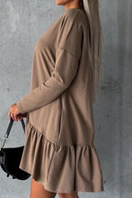 Load image into Gallery viewer, Notched Long Sleeve Ruffle Hem Mini Dress
