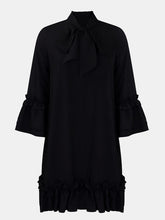 Load image into Gallery viewer, Frill Tie Neck Three-Quarter Sleeve Dress