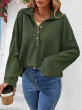 Load image into Gallery viewer, Half Button Collared Neck Long Sleeve Top