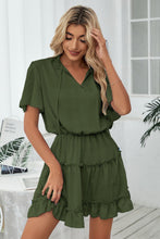 Load image into Gallery viewer, Tie Neck Frill Trim Short Sleeve Mini Dress