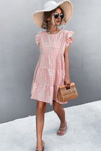 Load image into Gallery viewer, Gingham Ruffle Shoulder Tiered Dress