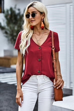 Load image into Gallery viewer, Buttoned V-Neck Short Sleeve Top