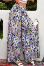 Load image into Gallery viewer, Floral Tie Belt Wide Leg Pants