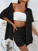 Load image into Gallery viewer, Button Up Shirt and Drawstring Shorts Set