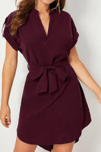Load image into Gallery viewer, Tied Notched Short Sleeve Dress
