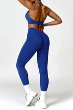 Load image into Gallery viewer, Ruched Halter Neck Bra and Pocketed Leggings Active Set