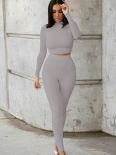 Load image into Gallery viewer, Mock Neck Long Sleeve Top and High Waist Pants Set