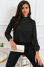 Load image into Gallery viewer, Round Neck Puff Sleeve Back Tie Blouse