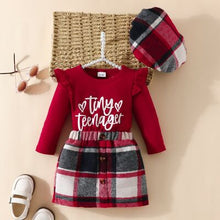 Load image into Gallery viewer, Letter Graphic Ruffle Trim Top and Plaid Skirt