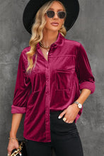 Load image into Gallery viewer, Button Up Collared Neck Long Sleeve Velvet Shirt