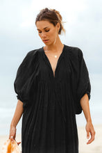 Load image into Gallery viewer, Tie Neck Lantern Sleeve Midi Dress