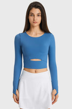 Load image into Gallery viewer, Cutout Long Sleeve Cropped Sports Top