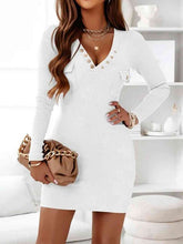 Load image into Gallery viewer, V-Neck Long Sleeve Ribbed Dress