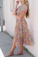 Load image into Gallery viewer, Floral Flounce Sleeve Round Neck Midi Dress