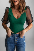 Load image into Gallery viewer, Spliced Mesh Puff Sleeve Blouse