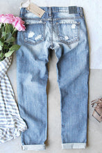 Load image into Gallery viewer, Leopard Patch Distressed Straight Leg Jeans