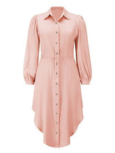 Load image into Gallery viewer, Drawstring Button Up Balloon Sleeve Dress