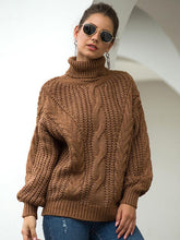 Load image into Gallery viewer, Turtleneck Cable-Knit Dropped Shoulder Sweater