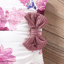 Load image into Gallery viewer, Baby Girl Decorative Button Ribbed Bodysuit and Printed Flare Pants Set