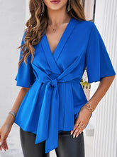 Load image into Gallery viewer, Surplice Tie Waist Half Sleeve Blouse
