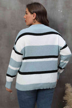 Load image into Gallery viewer, Plus Size Striped V-Neck Dropped Shoulder Sweater