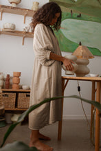 Load image into Gallery viewer, Tie Neck Lantern Sleeve Midi Dress