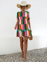 Load image into Gallery viewer, Geometric Frill Round Neck Short Sleeve Dress