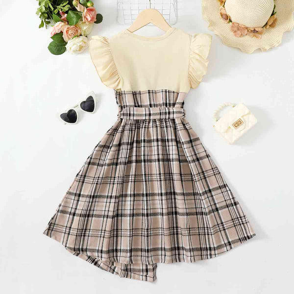 Baby Girl Plaid Round Neck Asymmetrical Dress