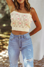 Load image into Gallery viewer, Contrast Flower Detail Tie-Shoulder Knit Crop Top