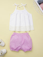 Load image into Gallery viewer, Baby Girl Spliced Lace Cami and Elastic Waist Shorts Set