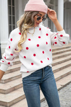 Load image into Gallery viewer, Polka Dot Round Neck Dropped Shoulder Sweater