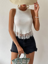 Load image into Gallery viewer, Fringe Hem Round Neck Ribbed Knit Tank