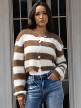 Load image into Gallery viewer, Striped Button Up Dropped Shoulder Cardigan